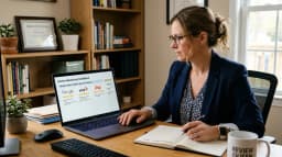 Business owner at a desk reviewing incoming customer star ratings across Google, Yelp, and Angi on a laptop with a multi-platform review monitoring dashboard visible on screen